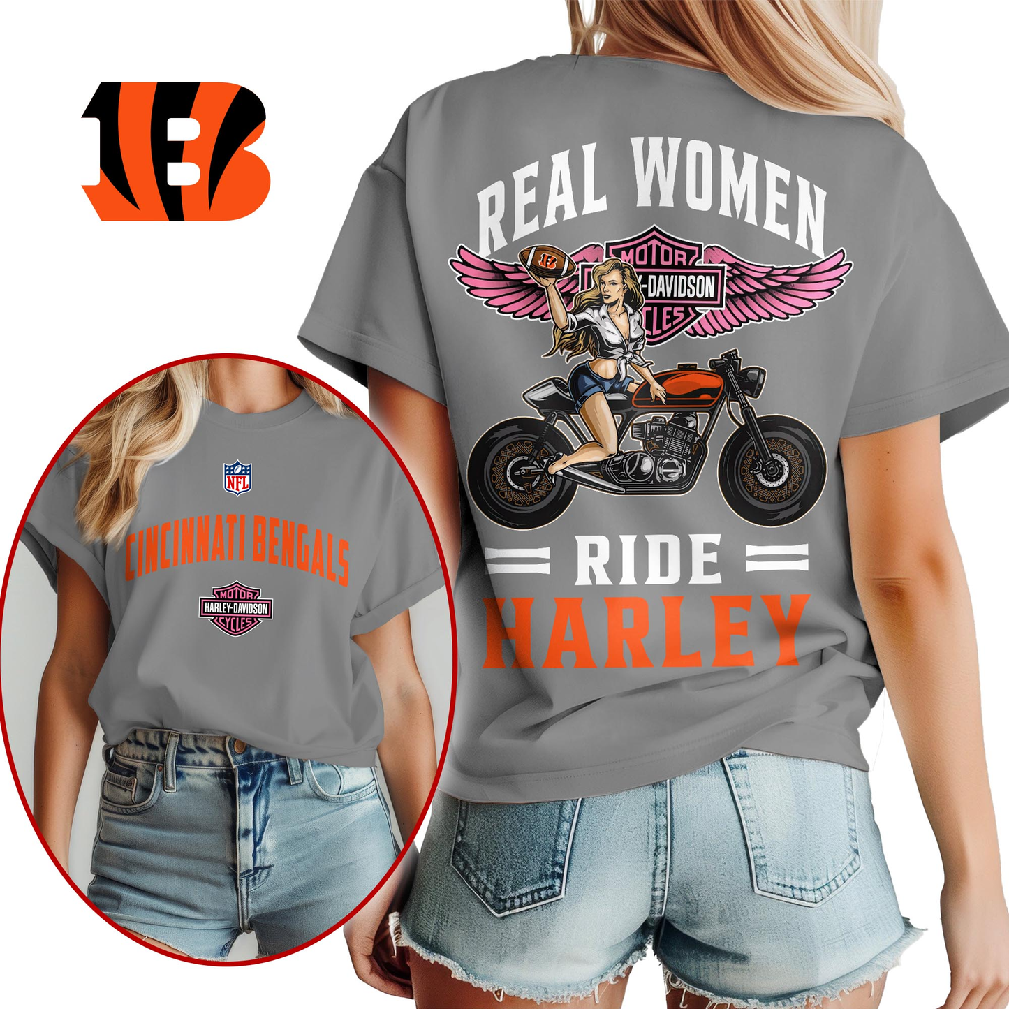 CIN Premium NFL Real Women Ride Harley 3D Shirt DDT CTND