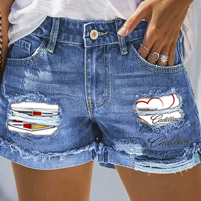 Cadillac Rip Print Fashion Denim Shorts NDD