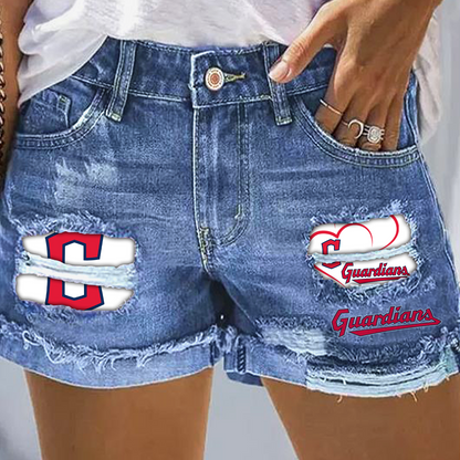 Cleveland Guardians Print Fashion Denim Shorts
