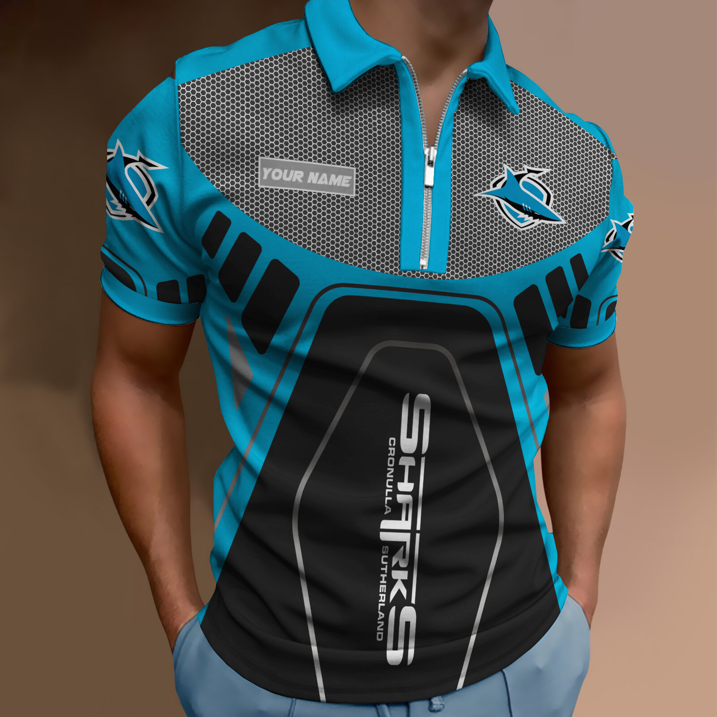 Cronulla Sharks NRL Zipper Polo Shirt NDD