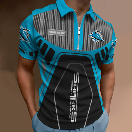Cronulla Sharks NRL Zipper Polo Shirt NDD