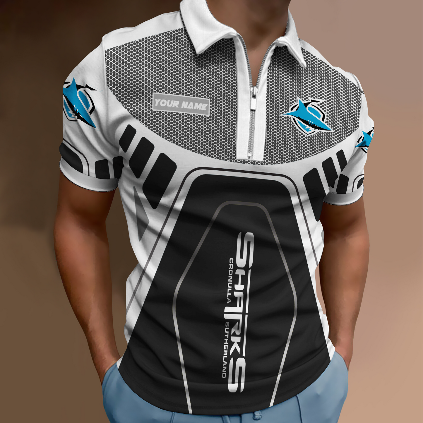 Cronulla Sharks NRL Zipper Polo Shirt NDD