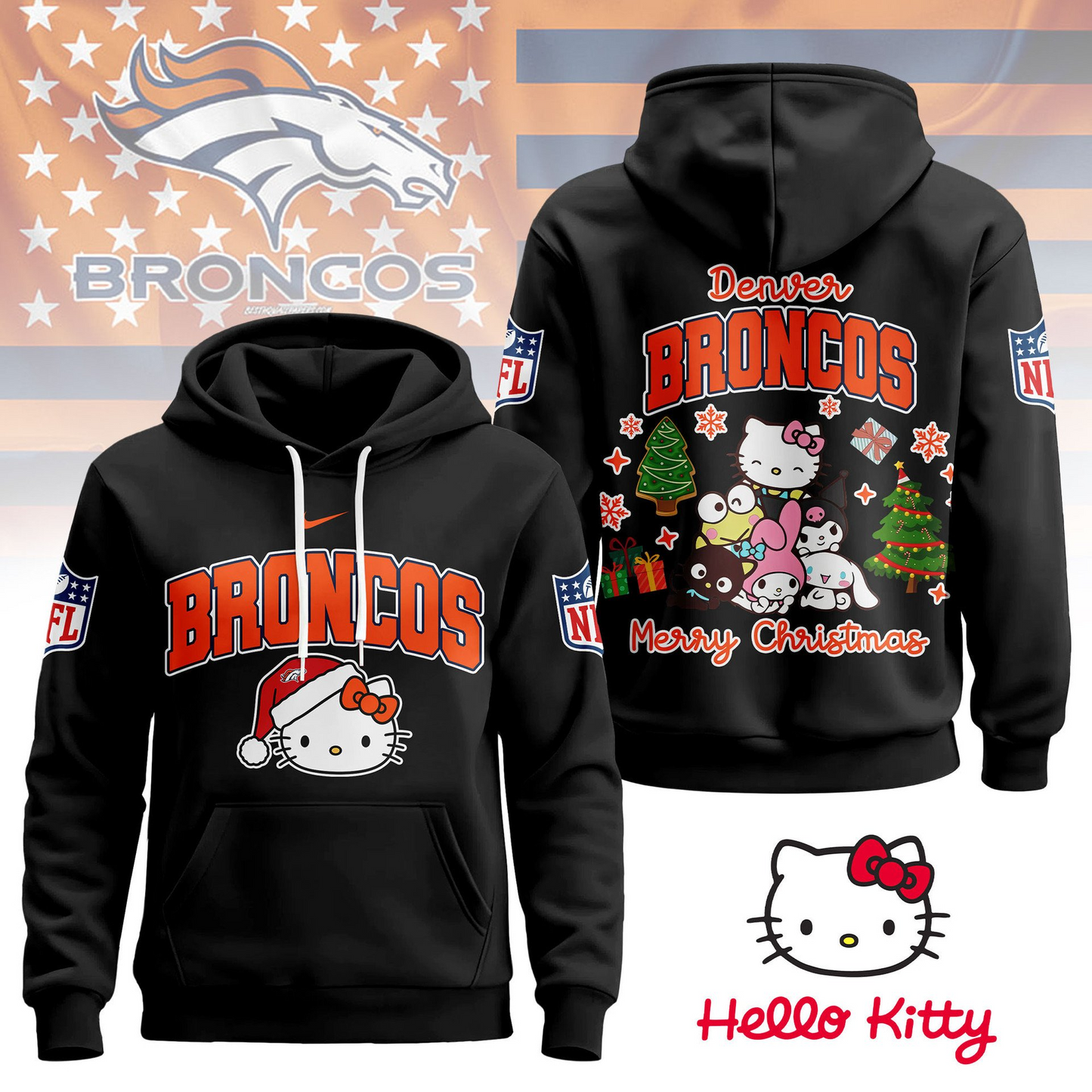 DB Premium NFL Hello Kitty Christmas 3D Hoodie DDT CTND