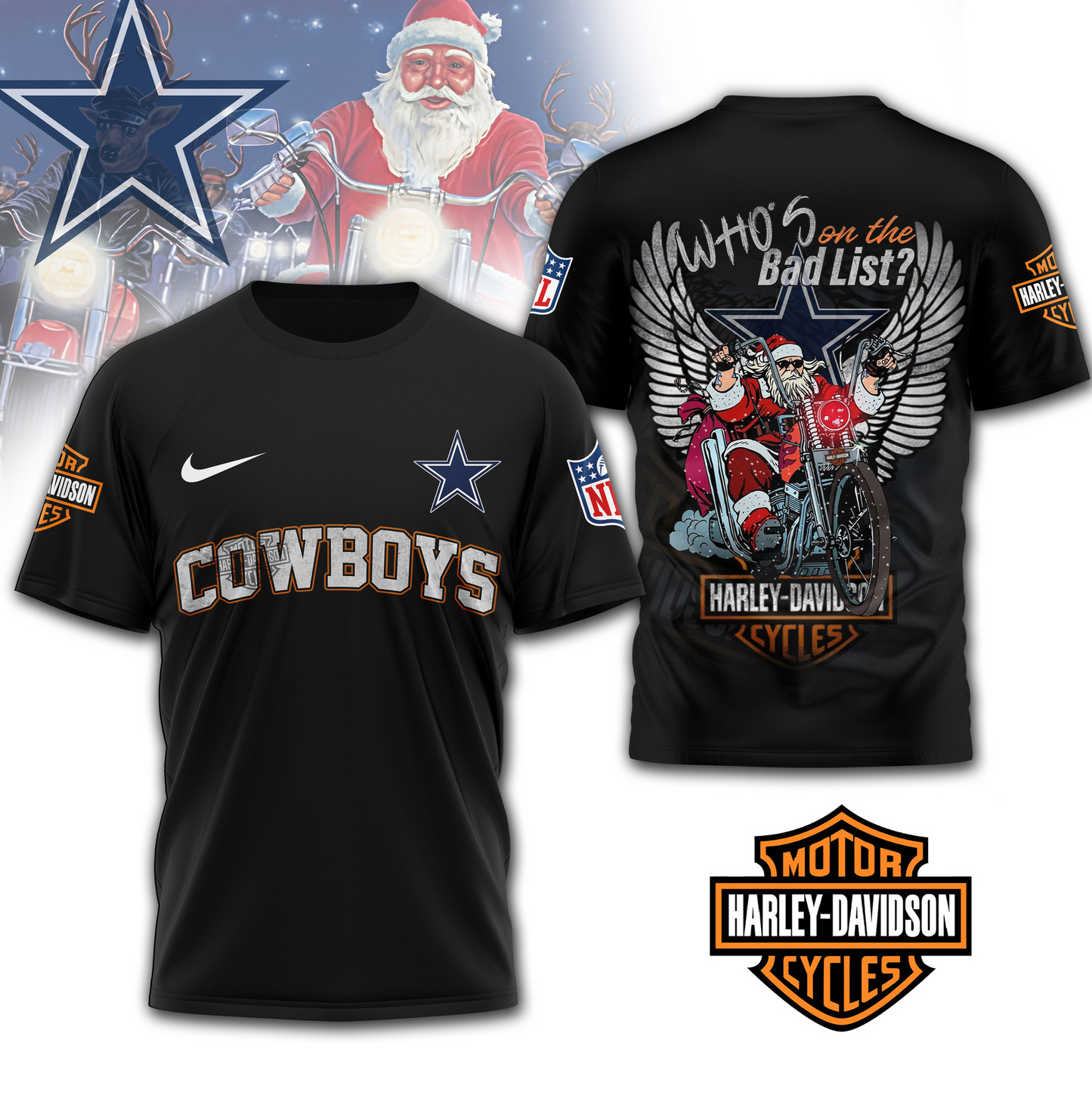 DC Premium NFL Harley-Davidson Santa Claus 3D Shirt DDT NTL