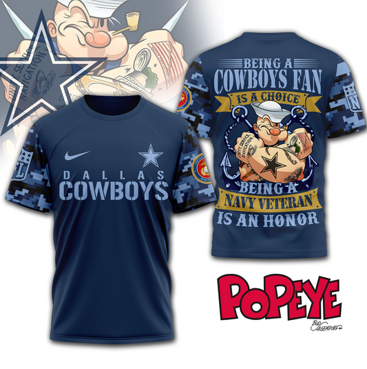 DC Premium NFL Navy Veteran Popeye 3D Shirt DDT CTND