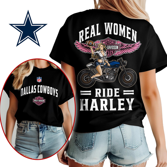 DC Premium NFL Real Women Ride Harley 3D Shirt DDT CTND