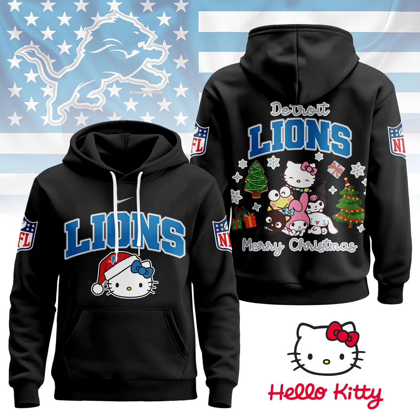 DL Premium NFL Hello Kitty Christmas 3D Hoodie DDT CTND