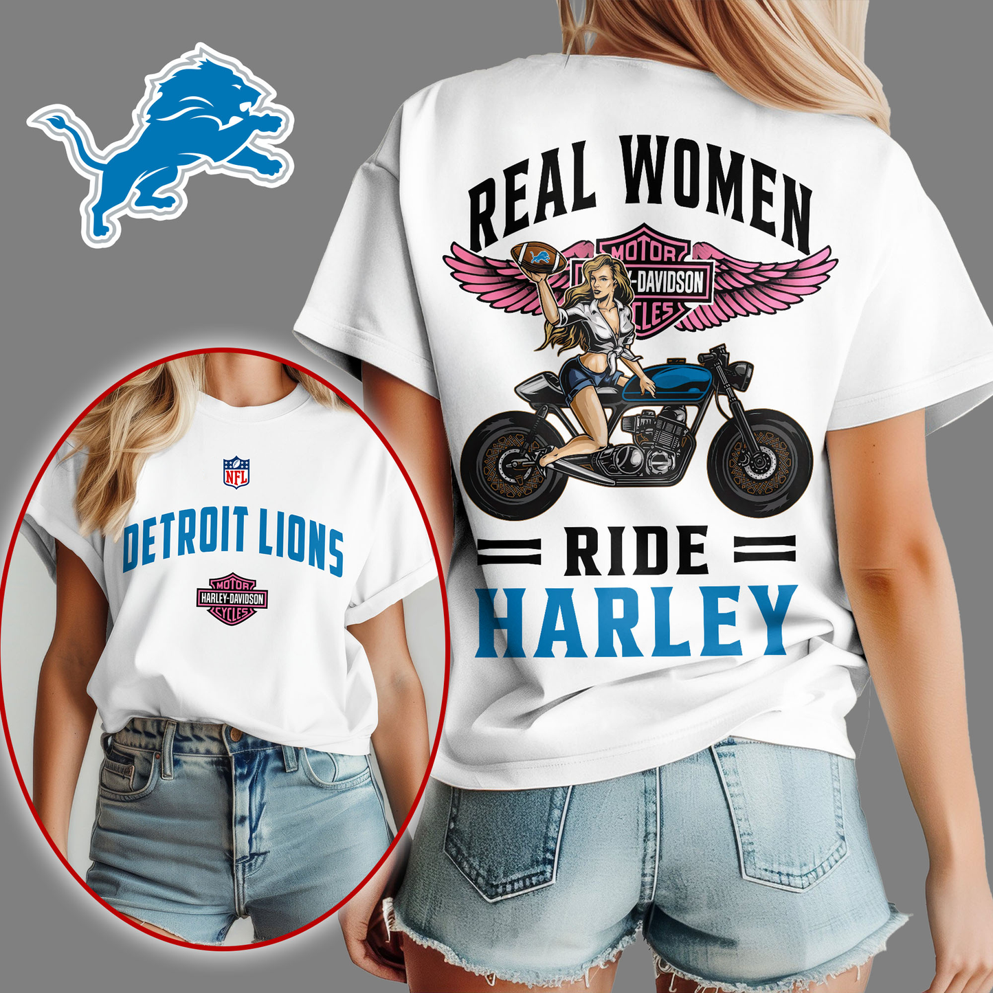DL Premium NFL Real Women Ride Harley 3D Shirt DDT CTND