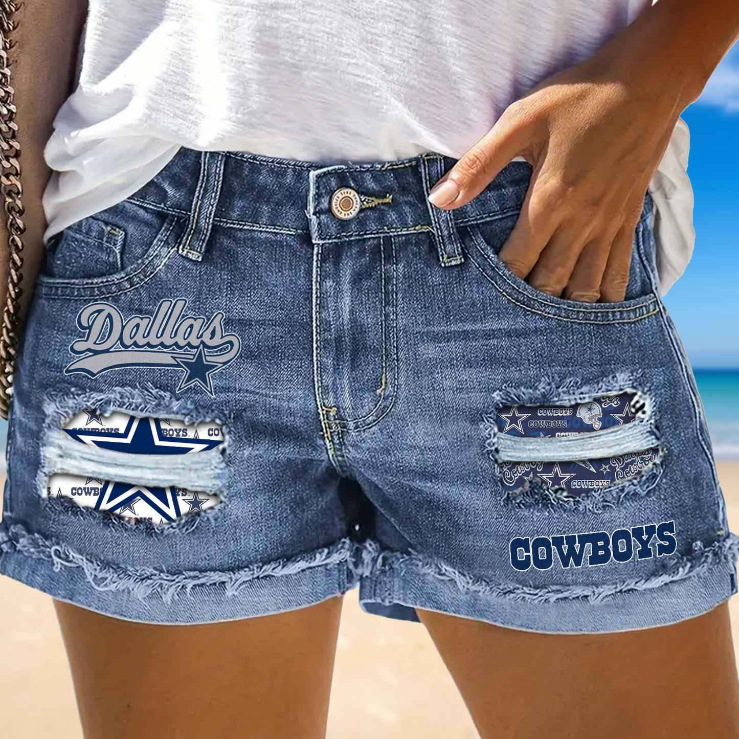 Dallas Cowboys Rip Print Fashion Denim Shorts NDD