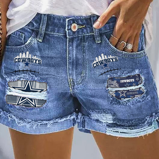 Dallas Cowboys Rip Print Fashion Denim Shorts NDD