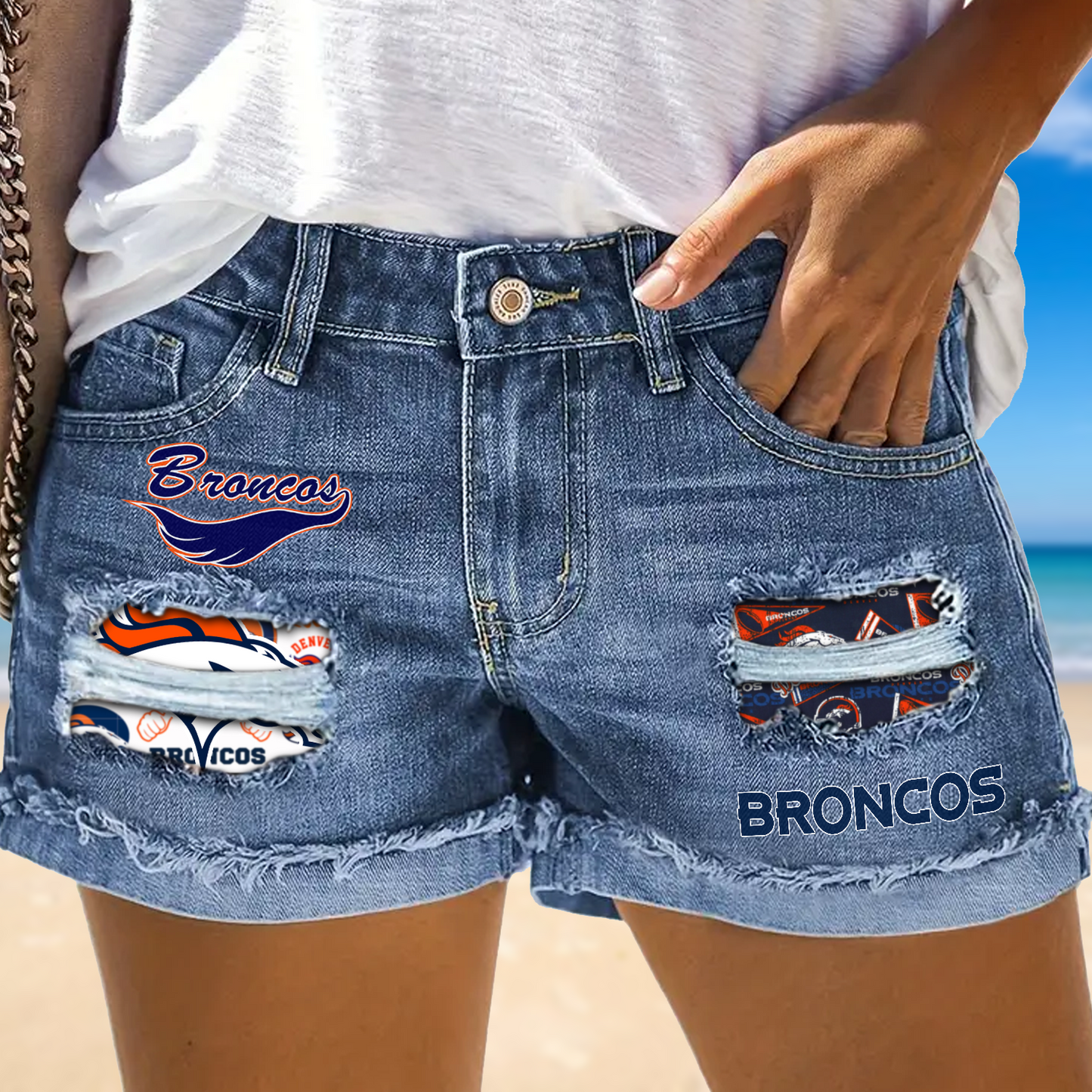 Denver Broncos Rip Print Fashion Denim Shorts NDD