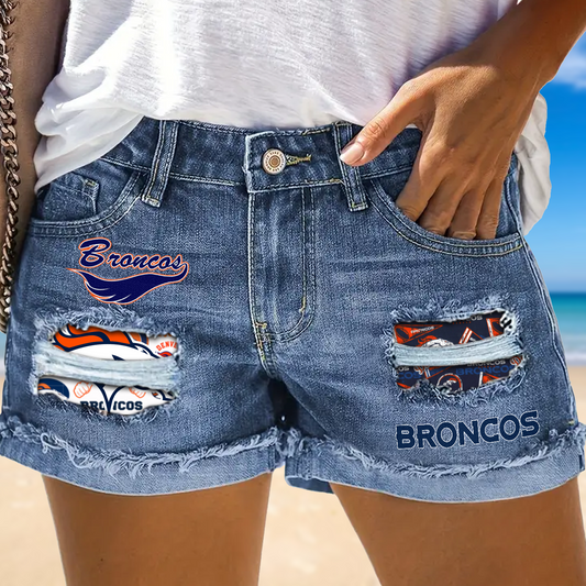 Denver Broncos Rip Print Fashion Denim Shorts NDD