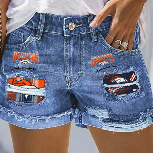 Denver Broncos Rip Print Fashion Denim Shorts NDD