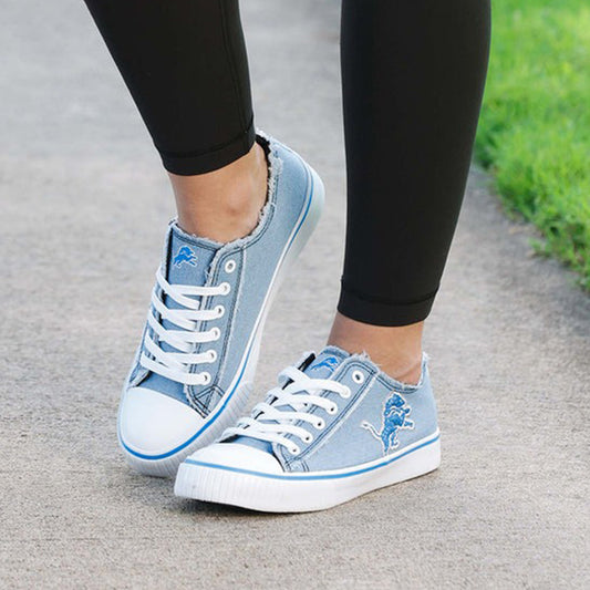 Detroit Lions Womens Denim Low Top Canvas Shoes NDD