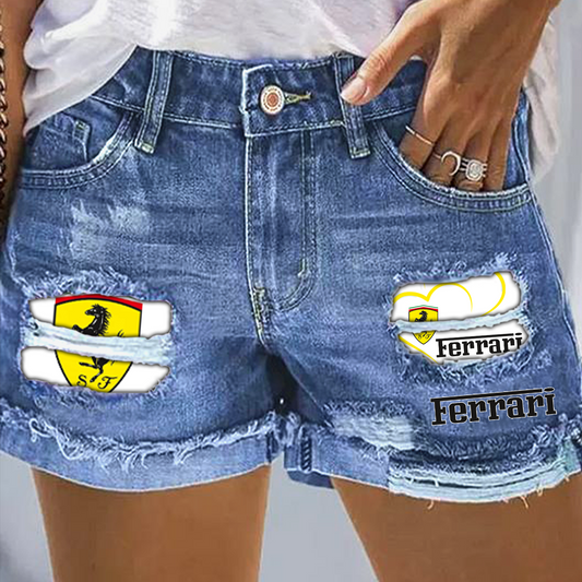 Ferrari Rip Print Fashion Denim Shorts NDD