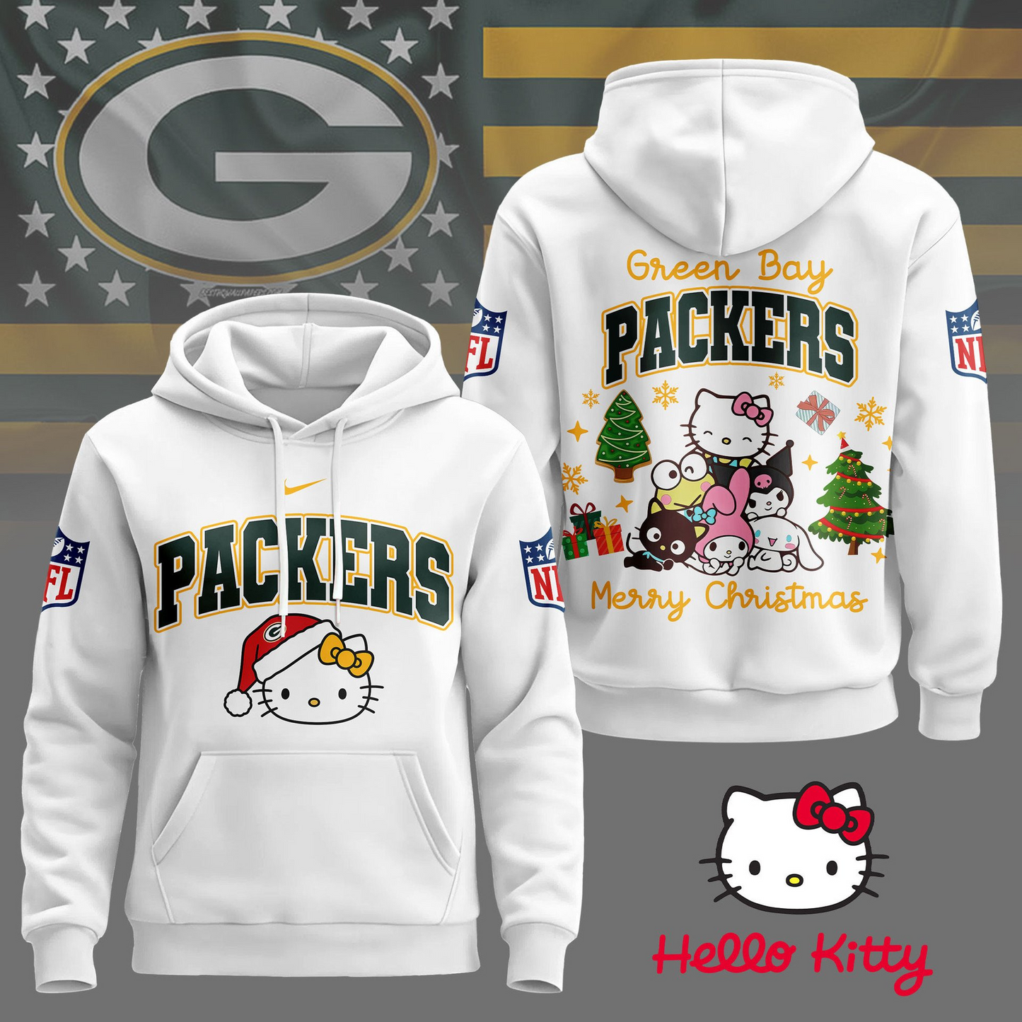 GBP Premium NFL Hello Kitty Christmas 3D Hoodie DDT CTND