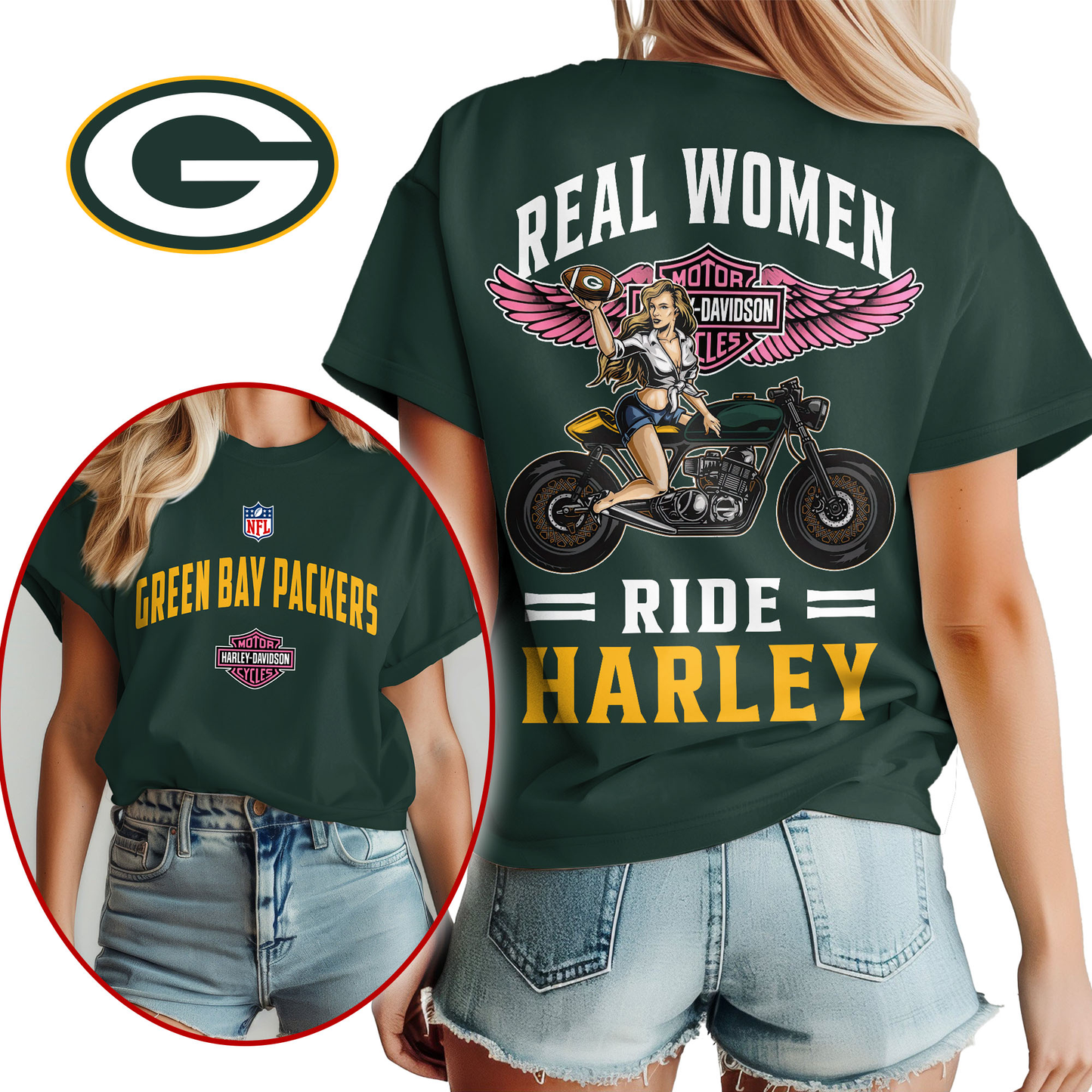 GBP Premium NFL Real Women Ride Harley 3D Shirt DDT CTND