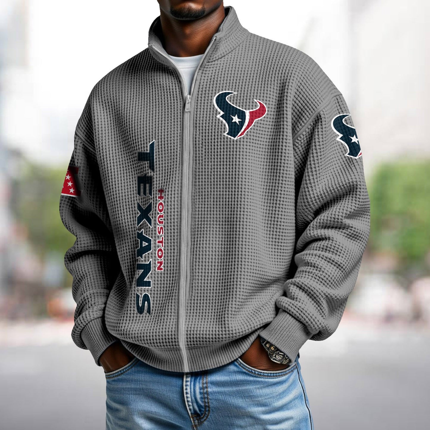 HOU x NFL Waffle Zip-Up Sweatshirt DATND TANTD