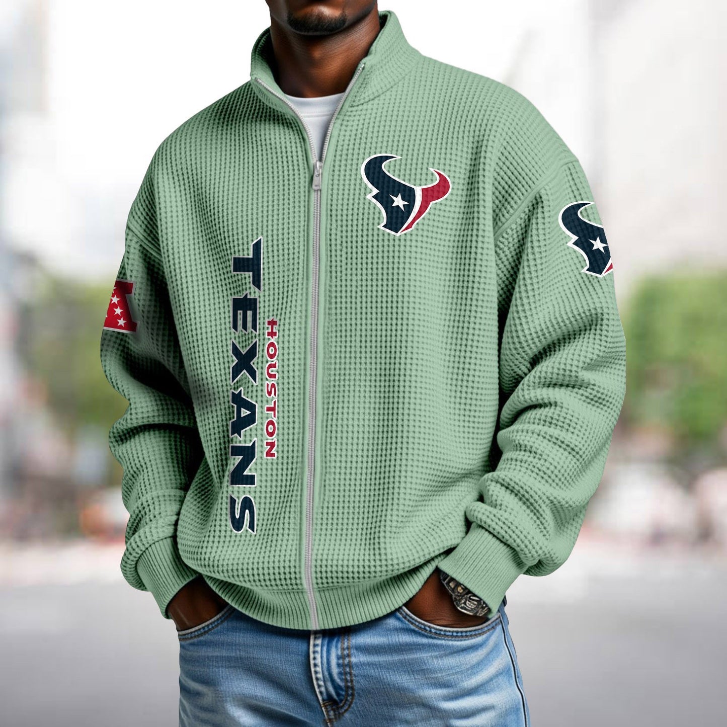 HOU x NFL Waffle Zip-Up Sweatshirt DATND TANTD