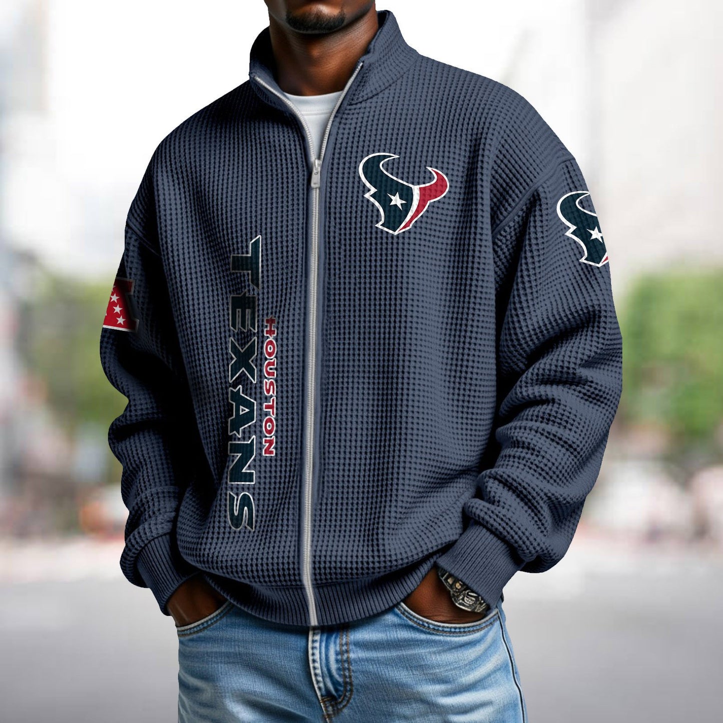 HOU x NFL Waffle Zip-Up Sweatshirt DATND TANTD
