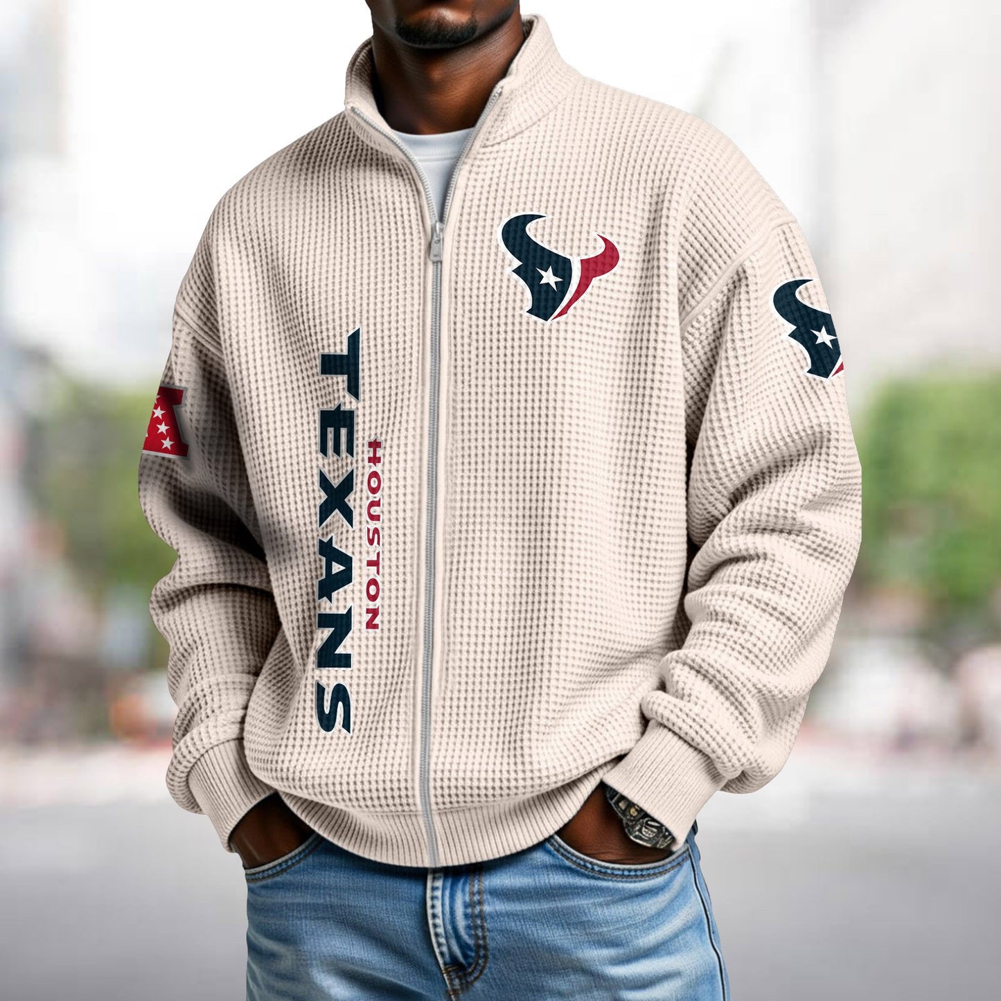 HOU x NFL Waffle Zip-Up Sweatshirt DATND TANTD