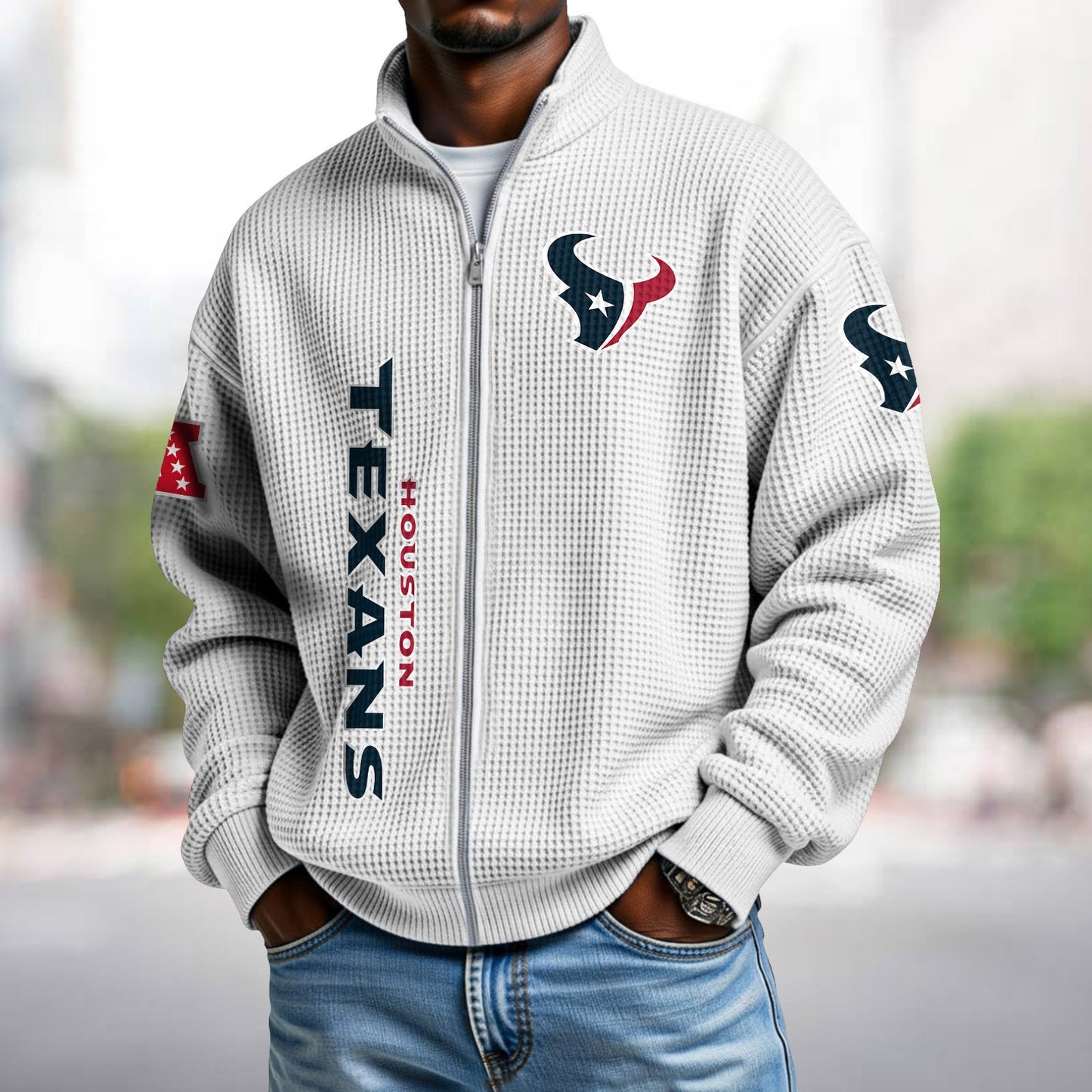 HOU x NFL Waffle Zip-Up Sweatshirt DATND TANTD