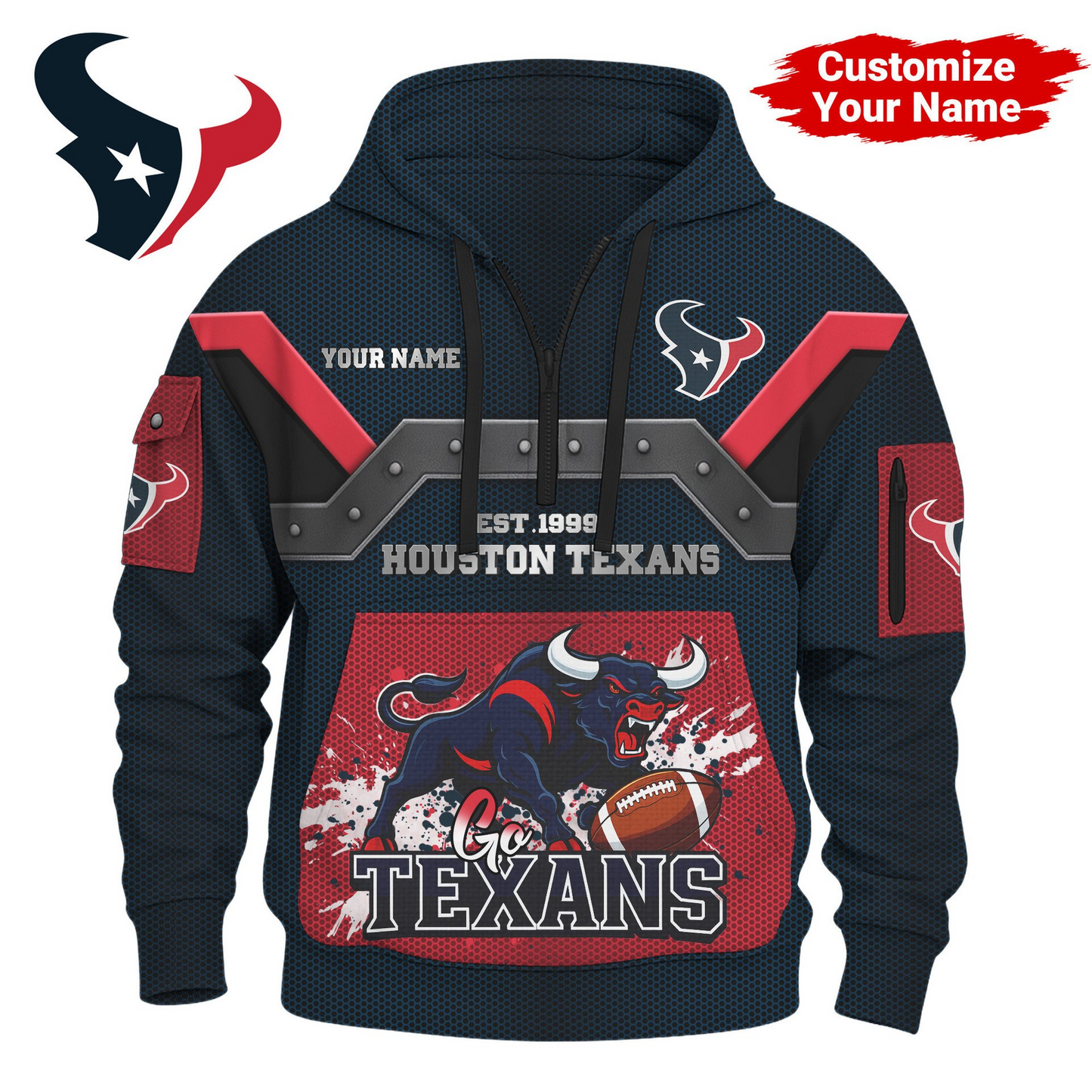 HT Premium NFL 3D Half Zip Hoodie DDT NTL