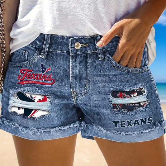 Houston Texans Rip Print Fashion Denim Shorts NDD
