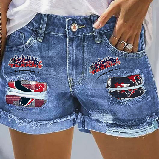 Houston Texans Rip Print Fashion Denim Shorts NDD