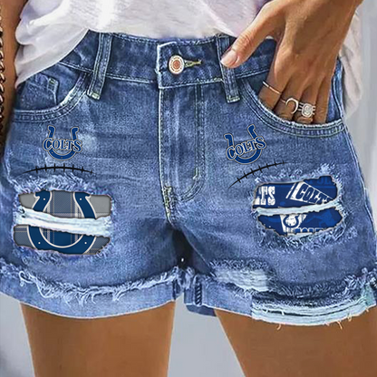 Indianapolis Colts Rip Print Fashion Denim Shorts NDD