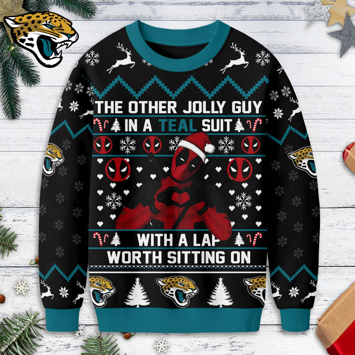 JJ Premium NFL Deadpool Christmas Ugly Sweater DDT NTL