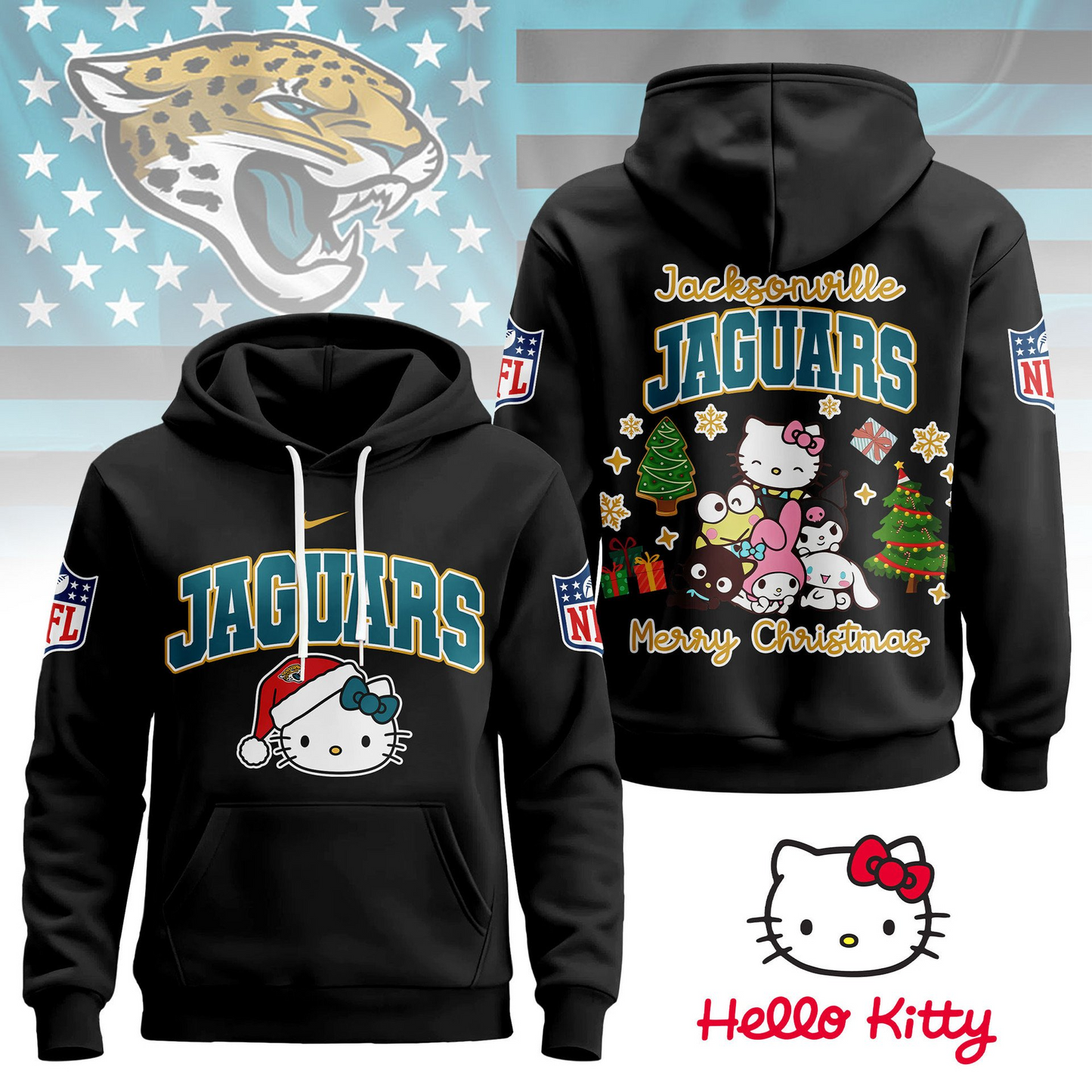 JJ Premium NFL Hello Kitty Christmas 3D Hoodie DDT CTND