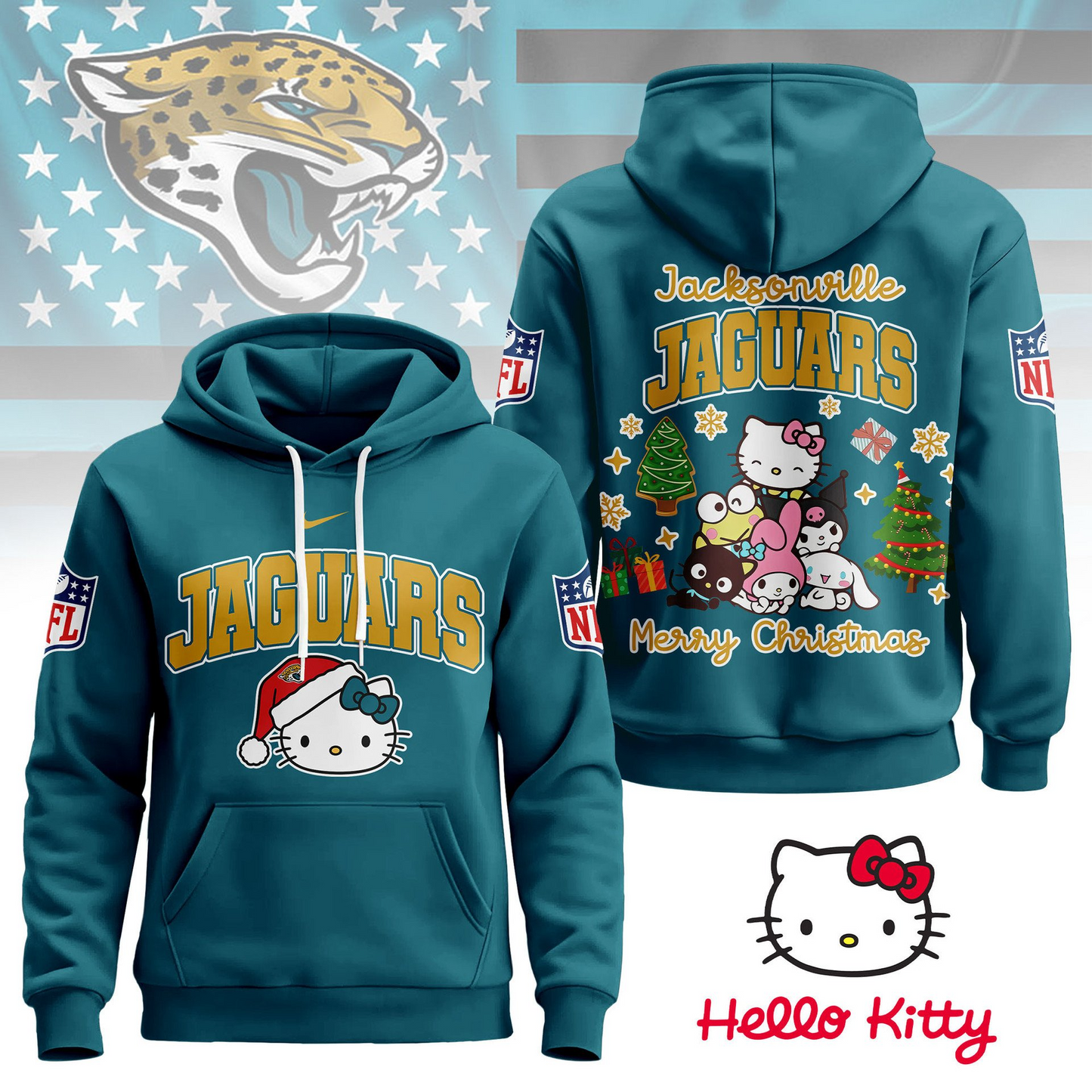 JJ Premium NFL Hello Kitty Christmas 3D Hoodie DDT CTND