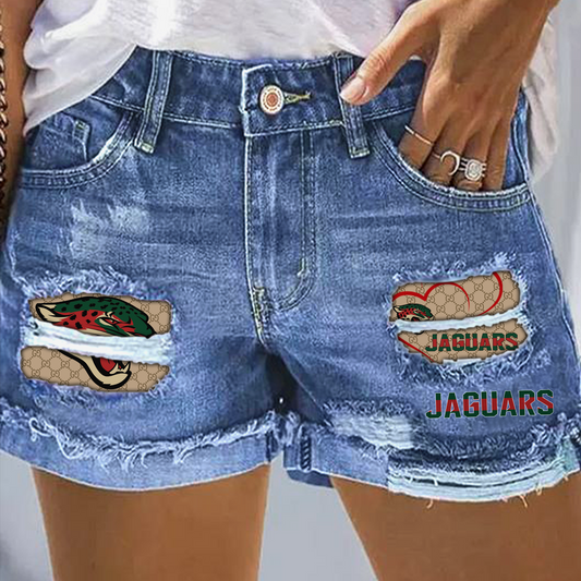 Jacksonville Jaguars Gucci Rip Print Fashion Denim Shorts NDD