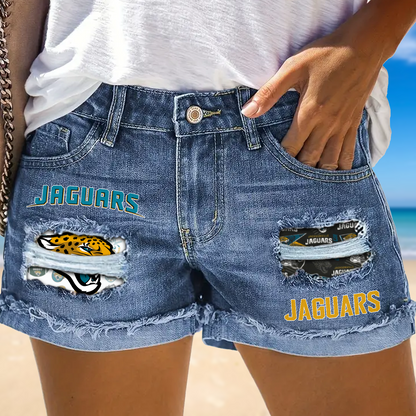 Jacksonville Jaguars Rip Print Fashion Denim Shorts NDD