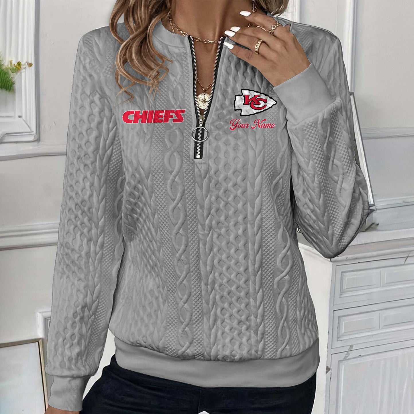 KC x NFL Women's Quilted Zip-UP Sweatshirt DatND DVT