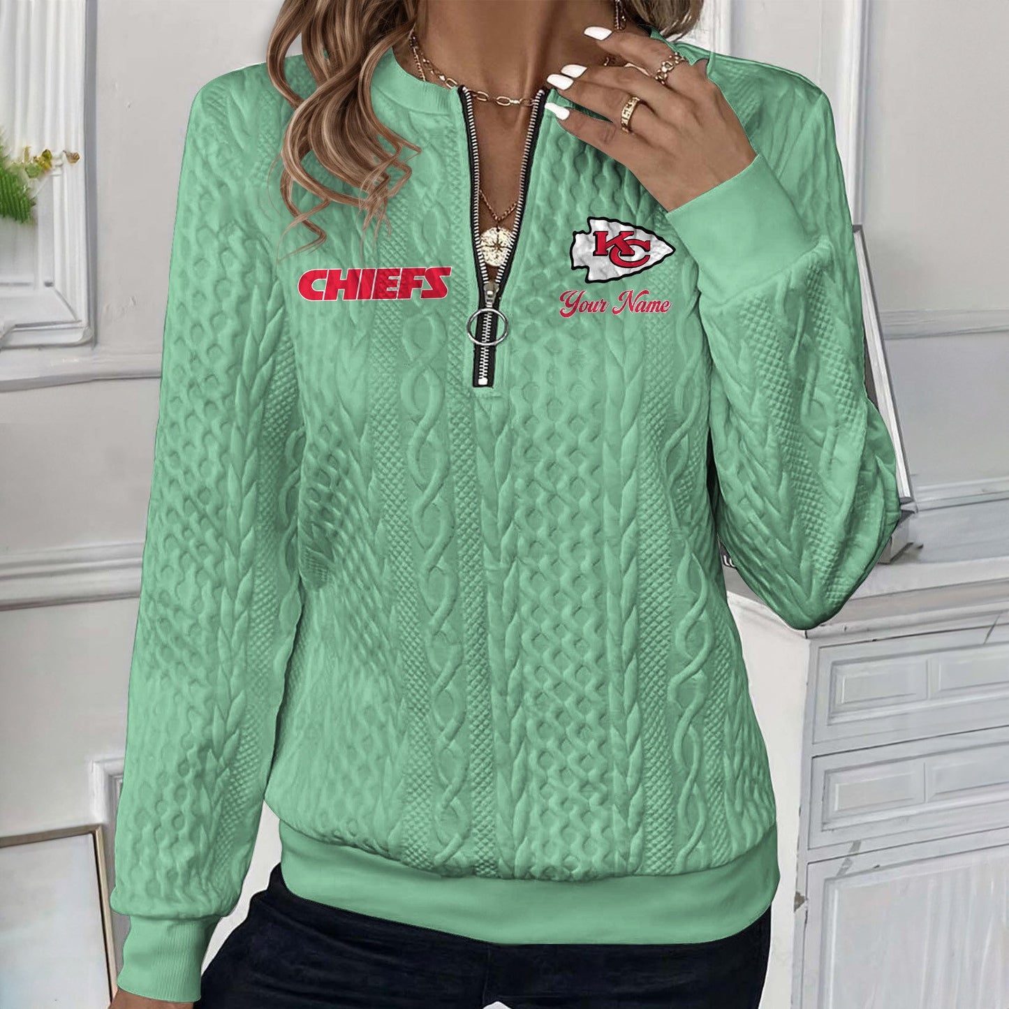 KC x NFL Women's Quilted Zip-UP Sweatshirt DatND DVT
