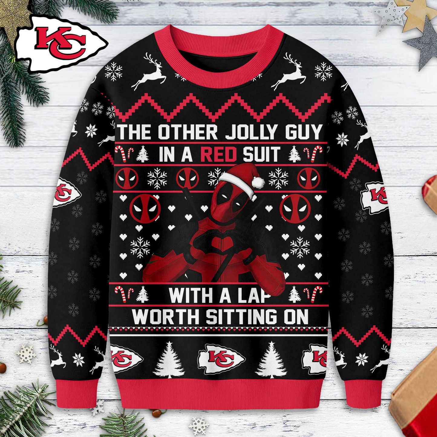 KCC Premium NFL Deadpool Christmas Ugly Sweater DDT NTL