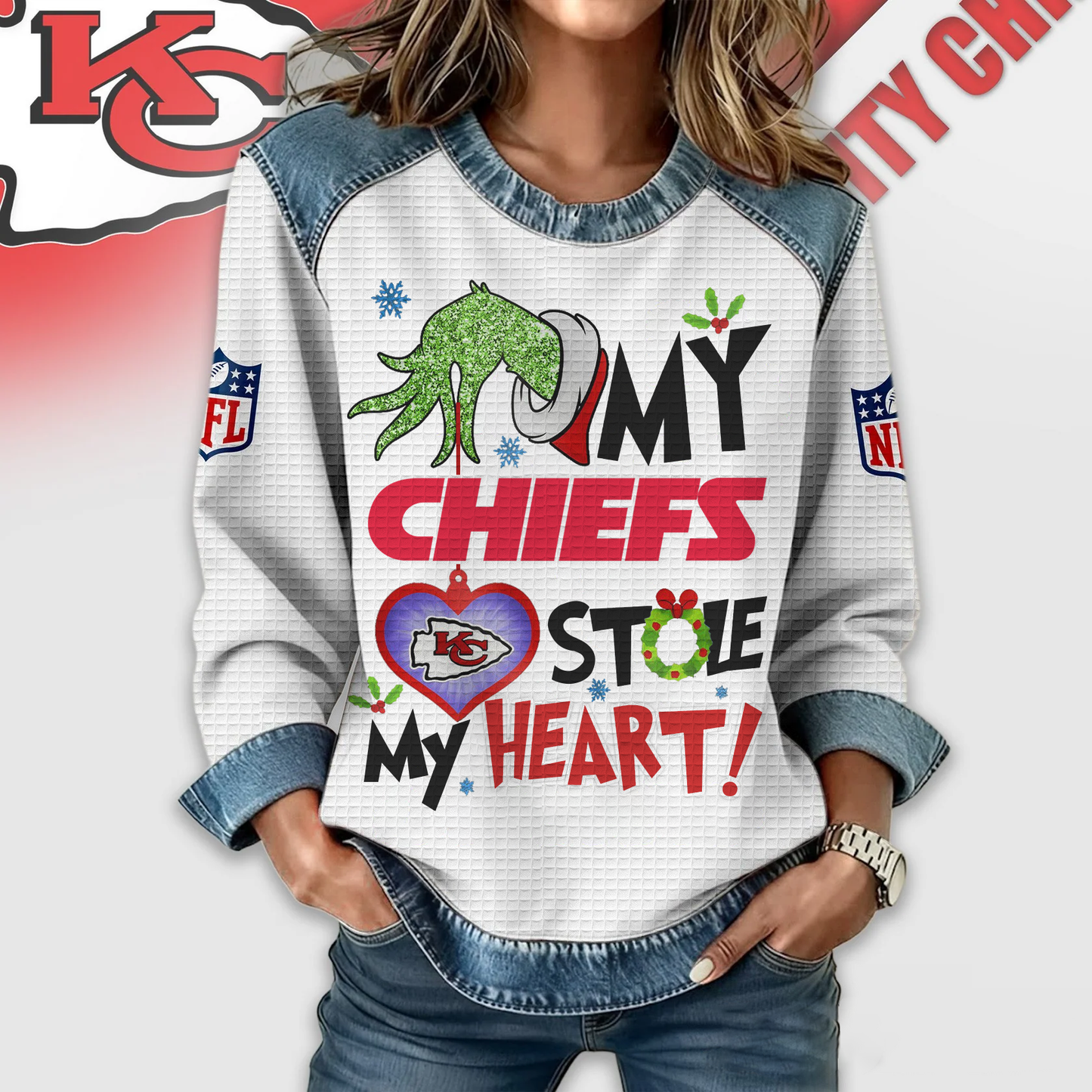KCC Premium NFL Grinch Women‘s Casual Sweatshirt DDT 081125 NTL