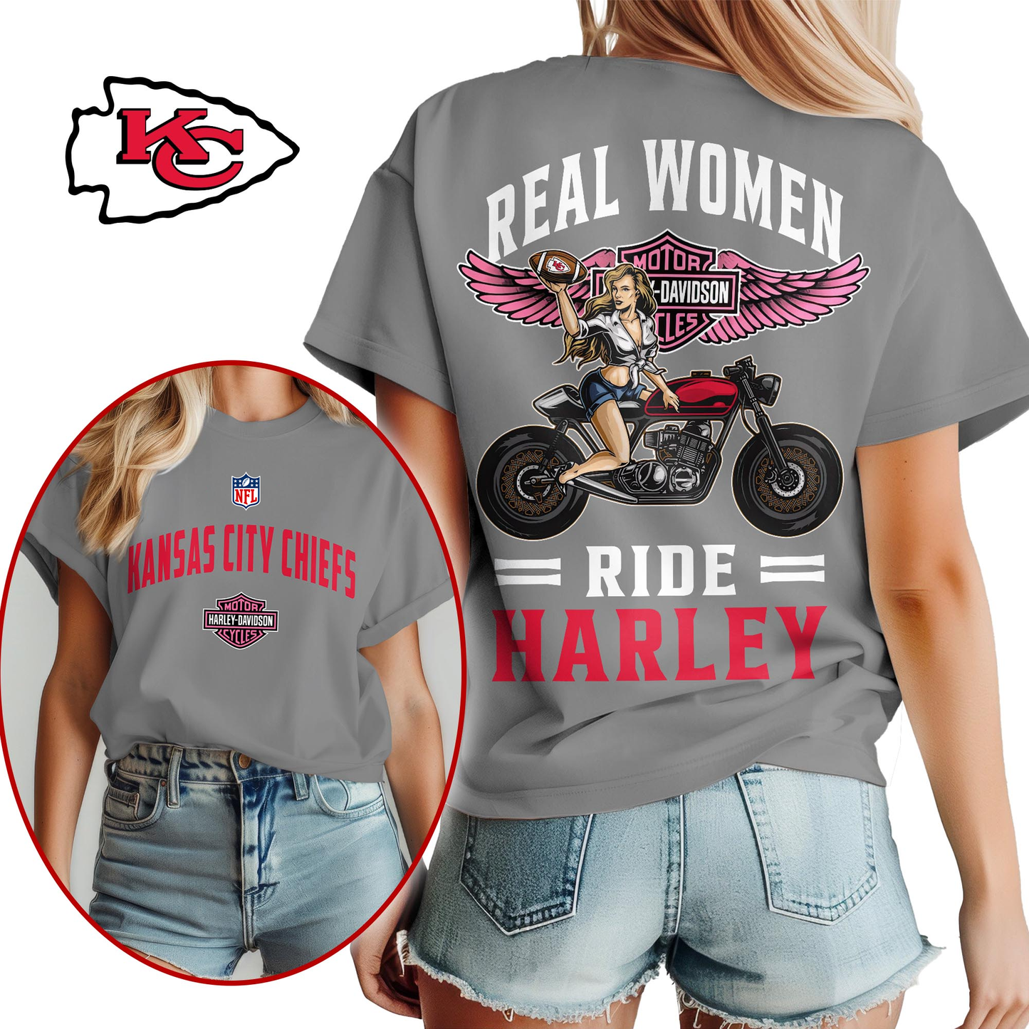 KCC Premium NFL Real Women Ride Harley 3D Shirt DDT CTND