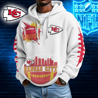 KCC Premium NFL Waffle Zipper Long Sleeve Hooded Sweatshirt DDT CTND