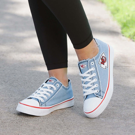Kansas City Chiefs Womens Denim Low Top Canvas Shoes NDD