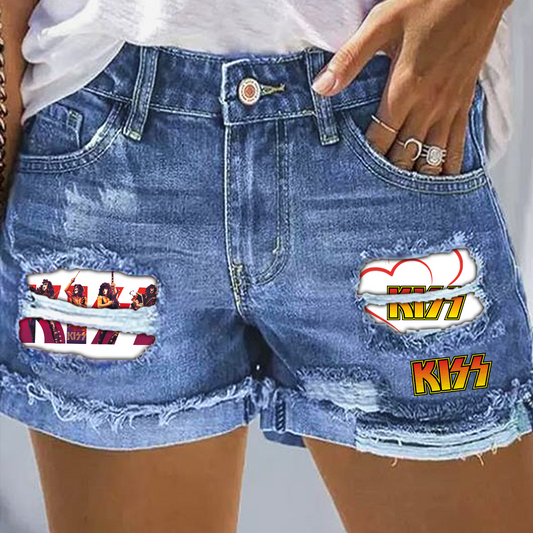 Kiss Rip Print Fashion Denim Shorts NDD