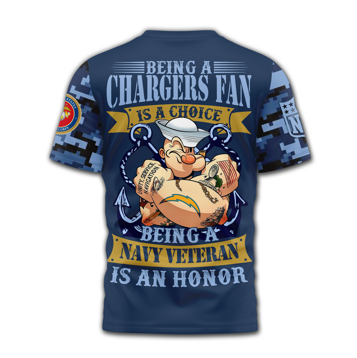 LAC Premium NFL Navy Veteran Popeye 3D Shirt DDT CTND