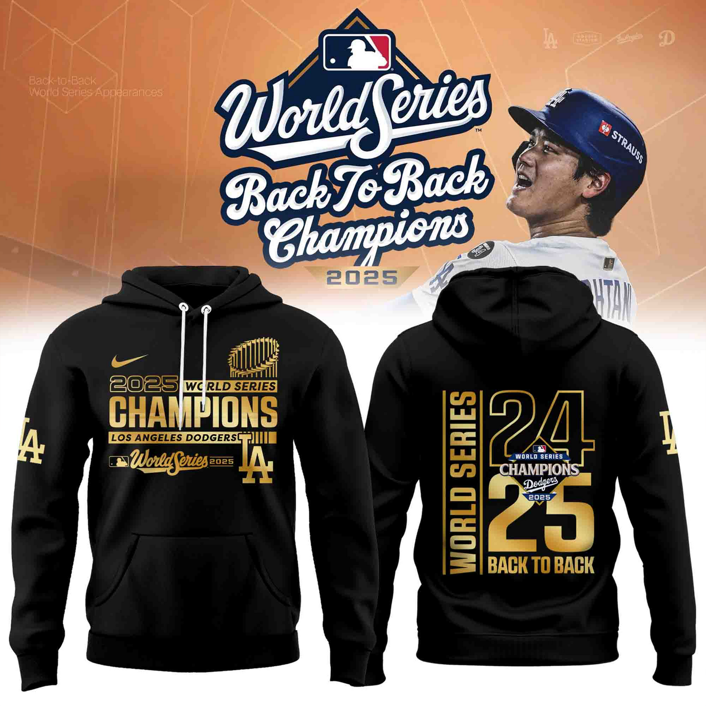 LAD x MLB 2025 Back to Back World Series Champions Hoodie V3 DATND TANTD