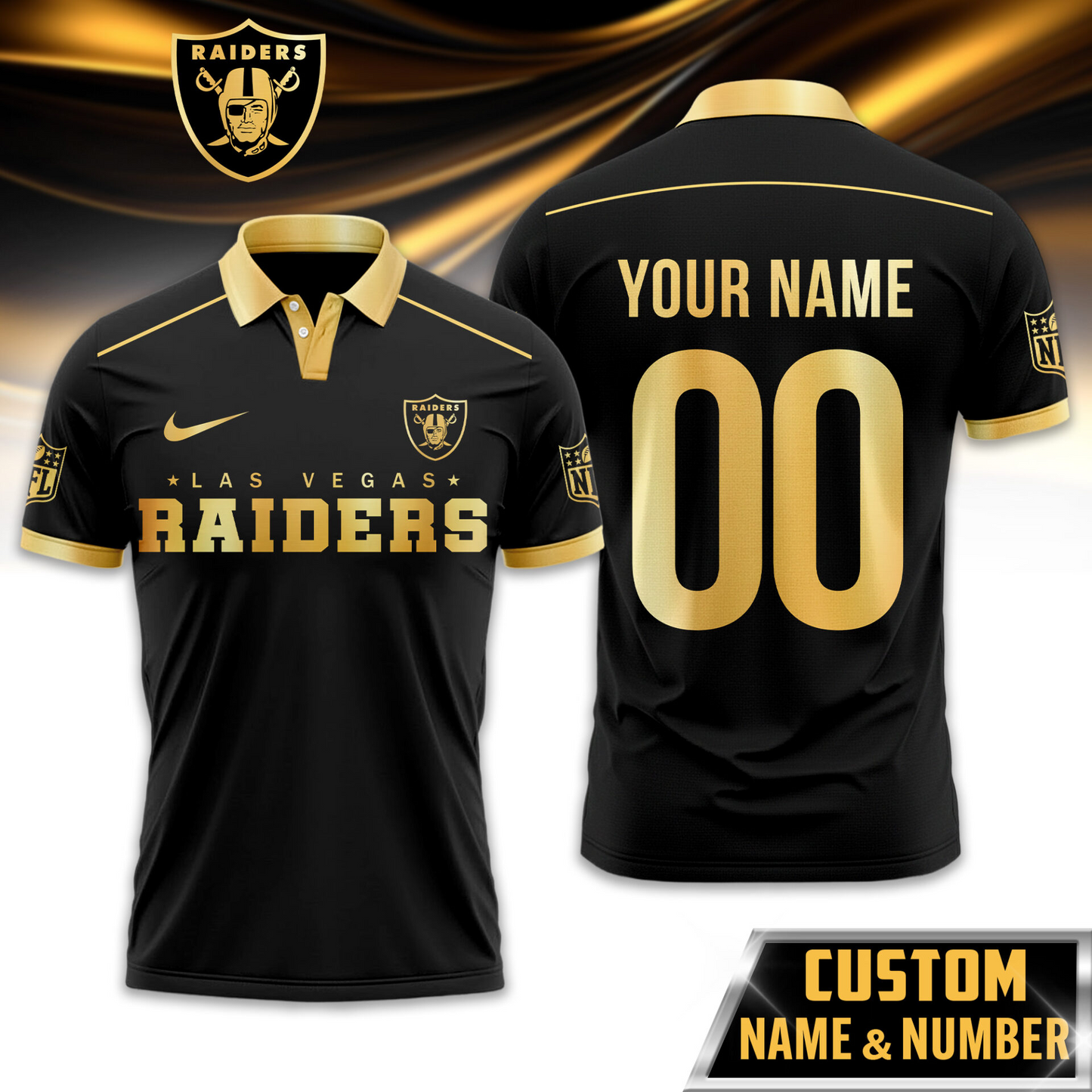 LVR Premium NFL Black And Gold Custom Polo DDT CTND