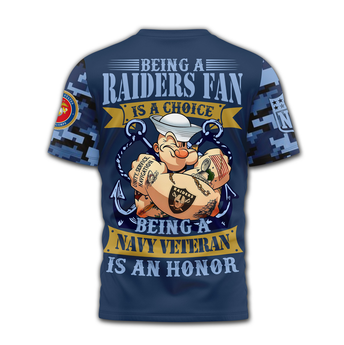 LVR Premium NFL Navy Veteran Popeye 3D Shirt DDT CTND