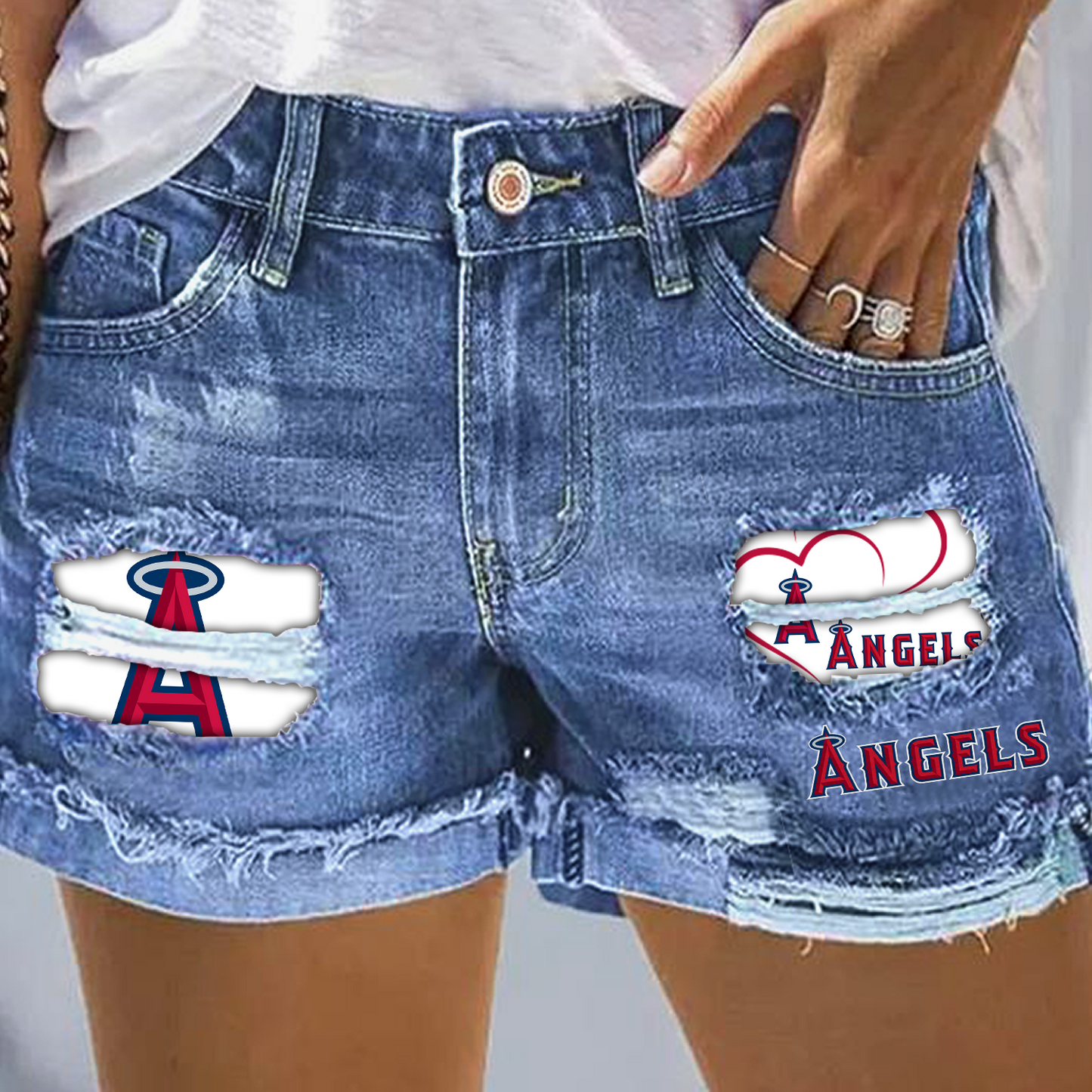 Los Angeles Angels Print Fashion Denim Shorts