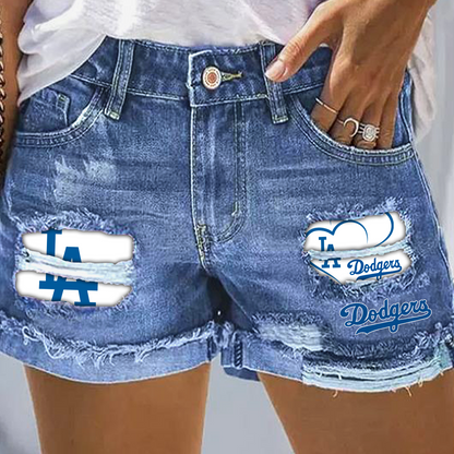 Los Angeles Dodgers Print Fashion Denim Shorts