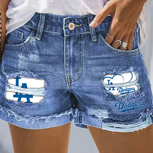 Los Angeles Dodgers Print Fashion Denim Shorts